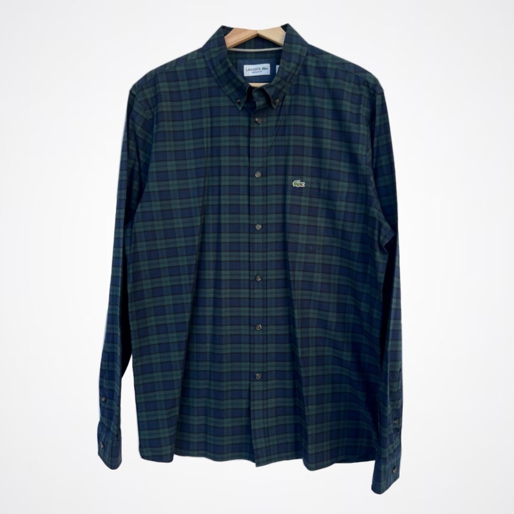 🐊Lacoste checked blue and green button down long sleeve shirt. Size L
